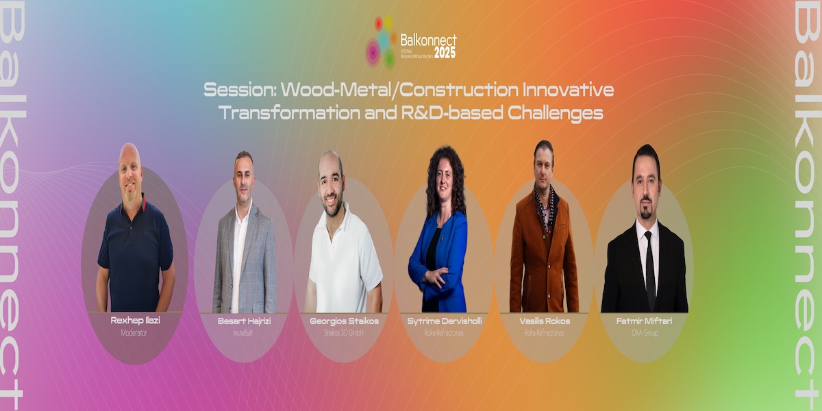 Rexhep Ilazi moderating Wood-Metal/Construction panel at Balkonnect Festival 2025
